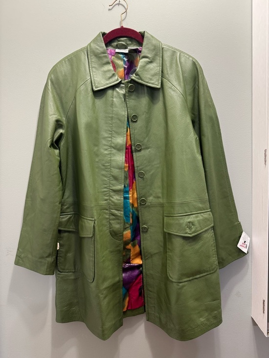 Newport News Jackets & Blazers - Newport News Light Green Leather Jacket with Colorful Lining